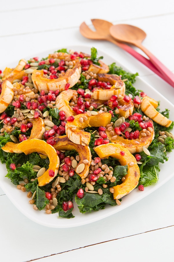 friendsgiving menu Friendsgiving Salad with Delicata Squash and pomegranate