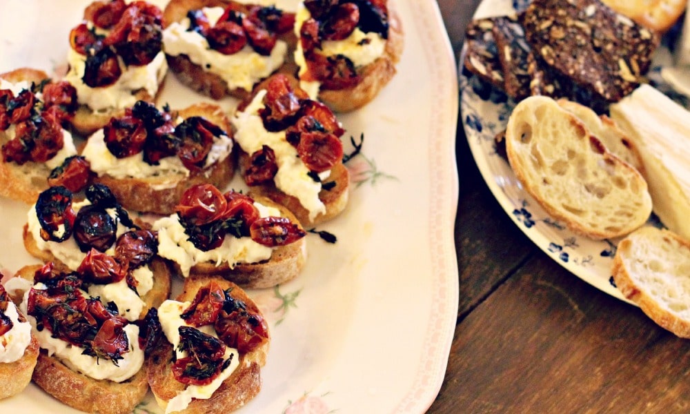 Tomato Thyme Burrata Crostini