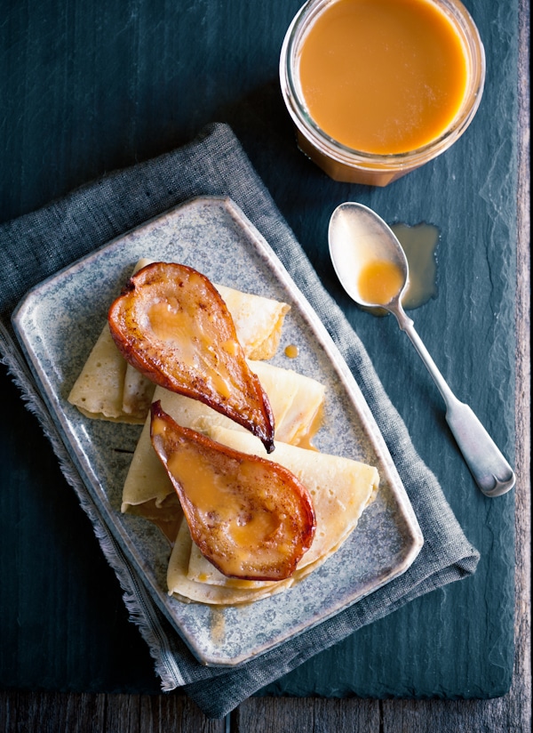 Sweet Crepe Recipes : cajeta with roasted pear crepes