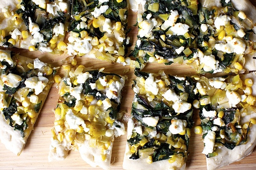 leek chard and corn flatbread