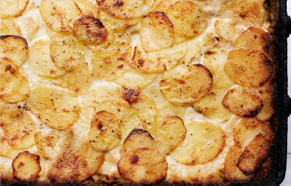 scalloped potatoes with caramlized fennel