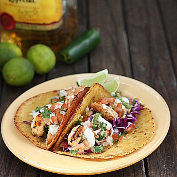 grilled tequila lime shrimp taco with chipotle lime mayo