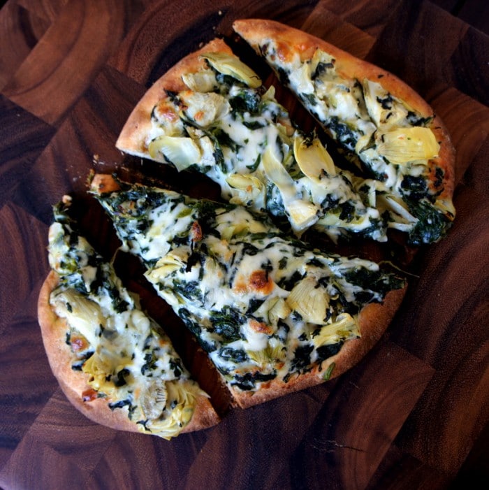 Artichoke Recipes : spinach and artichoke flatbread pizza