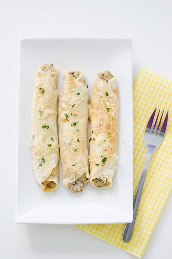 Ham Gruyere and Mushroom Crepes