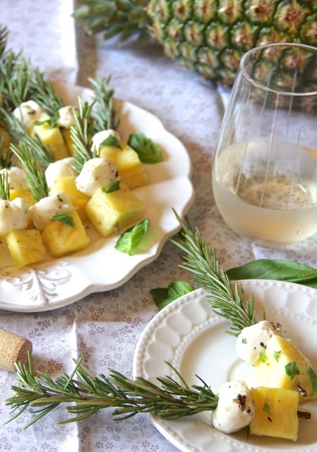 Pineapple Caprese with Rosemary Skewers