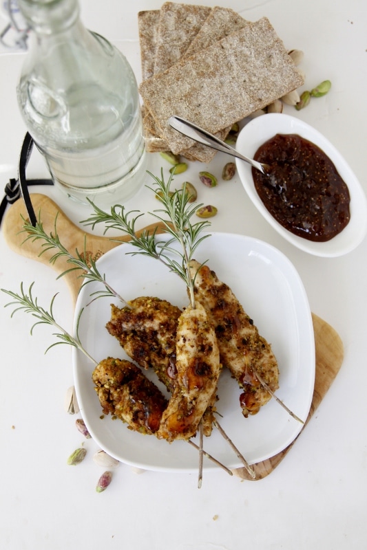 Rosemary Skewered Pistachio Encrusted Chicken