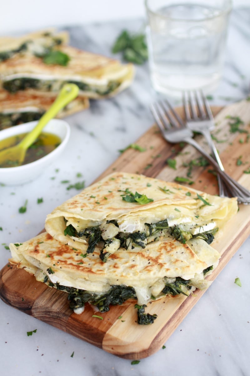 Spinach Artichoke and Brie Crepes with Sweet Honey Sauce