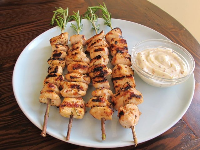 rosemary lemon chicken skewers with dijon mayo