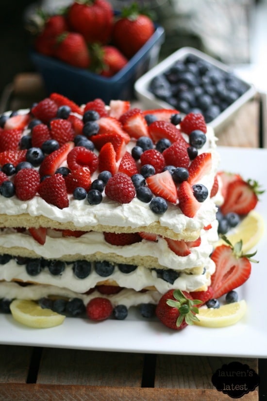 fourth of july recipes- triple berry layered lemon cream cake