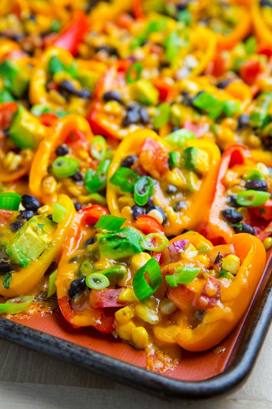 mini pepper nachos with corn an black beans