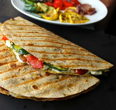 grilled vegetable with goat cheese and pesto quesadilla | Easy Vegetarian Quesadilla Ideas