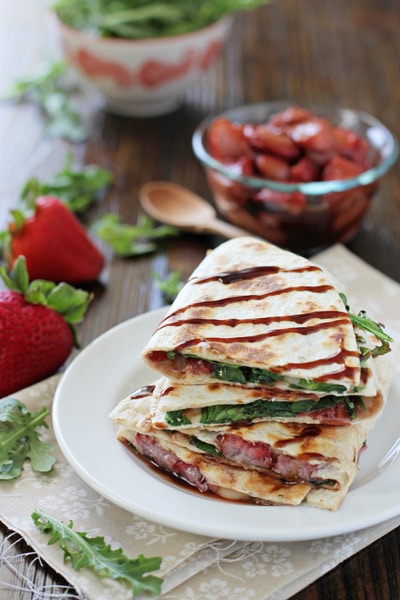 roasted strawberry brie and arugula quesadillas | Easy Vegetarian Quesadilla Ideas