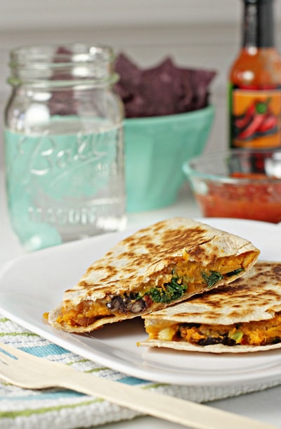 sweet potato black bean and kale quesadillas | Easy Vegetarian Quesadilla Ideas