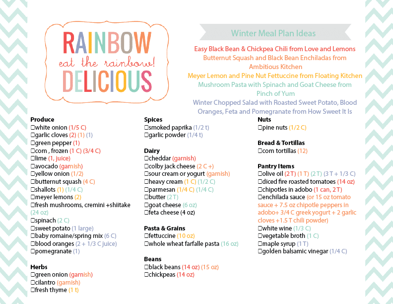 Winter Meal Plan Grocery List Rainbow Delicious 01