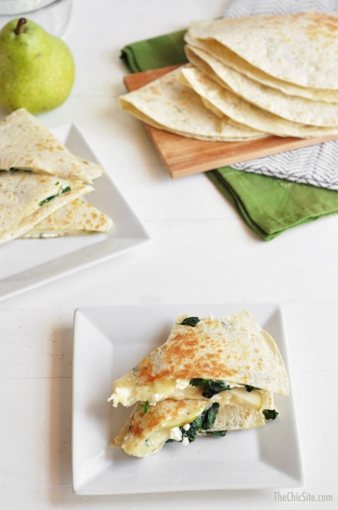 Winter Eats Meal Plan Spinach Pear Feta Quesadillas