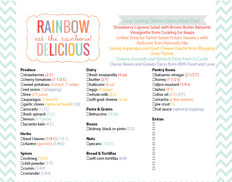 Easy Spring Dinner Ideas Meal Plan - Rainbow Delicious