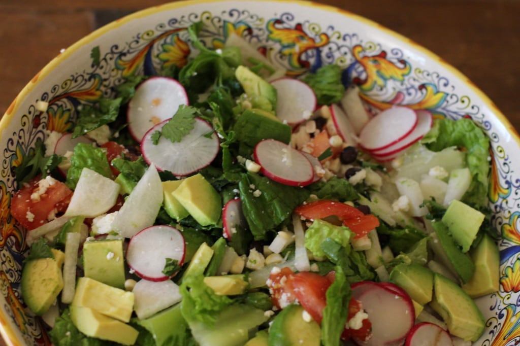 black bean, radish, jicama and avocado salad