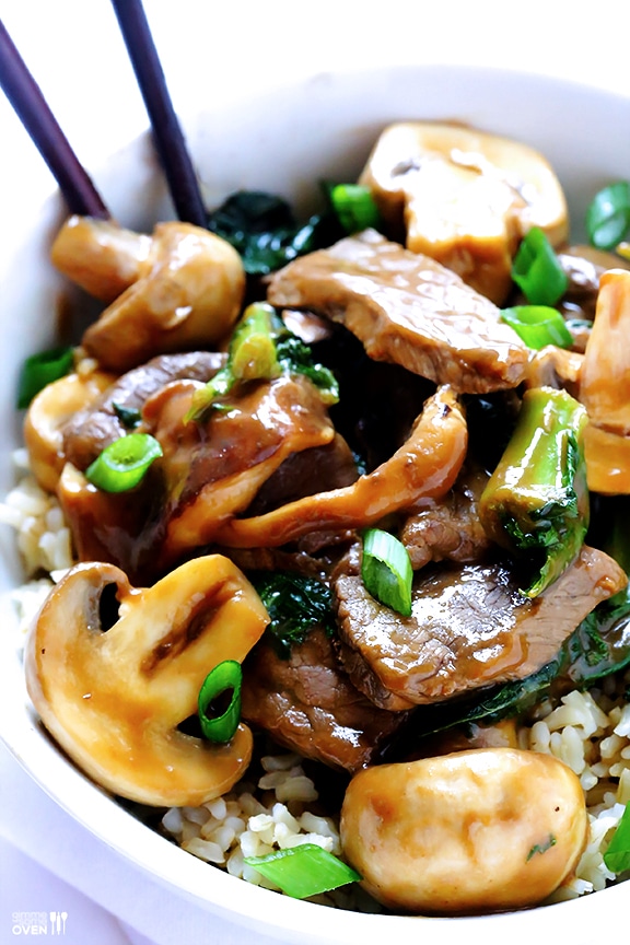 One-Pot Pasta Recipes- Ginger beef Mushroom Kale Stir Fry | Rainbow Delicious Meal Plan