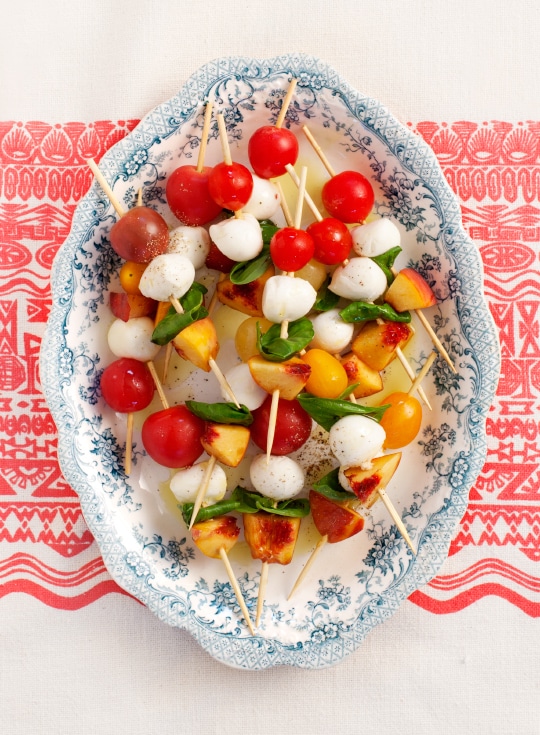 Healthy Spring Recipes Meal Plan: tomato basil peach skewers: