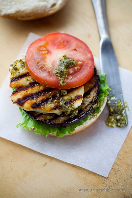 grilled eggplant halloumi burger