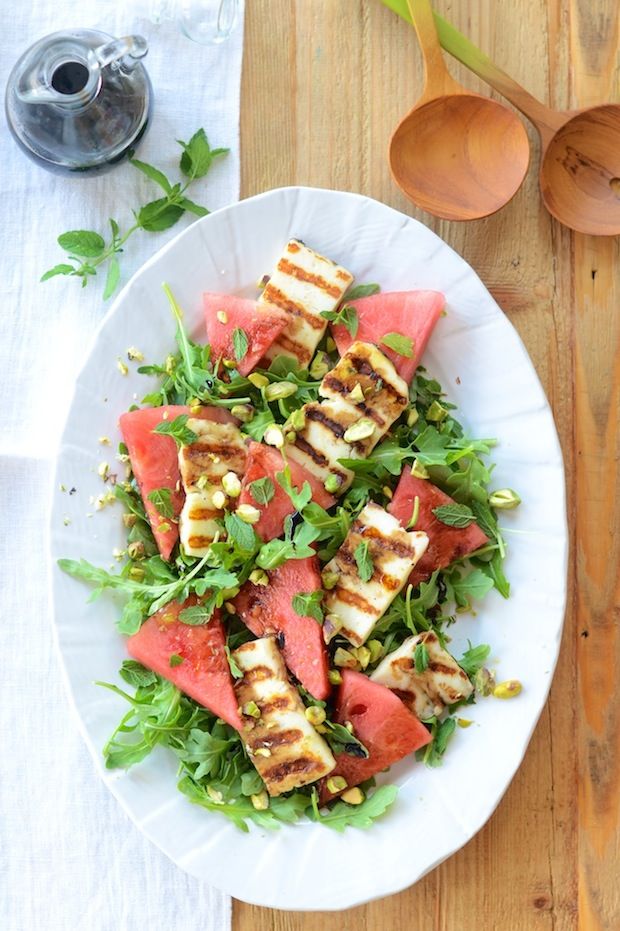 watermelon halloumi arugula salad