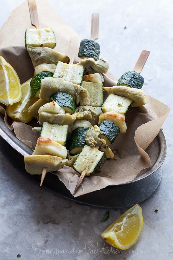 zucchini halloumi artichoke vegetable skewer recipe