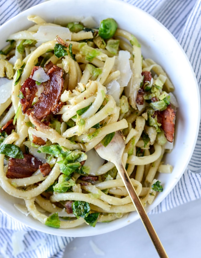 healthy dinner recipes: Bacon, Eggs and Brussels Carbonara