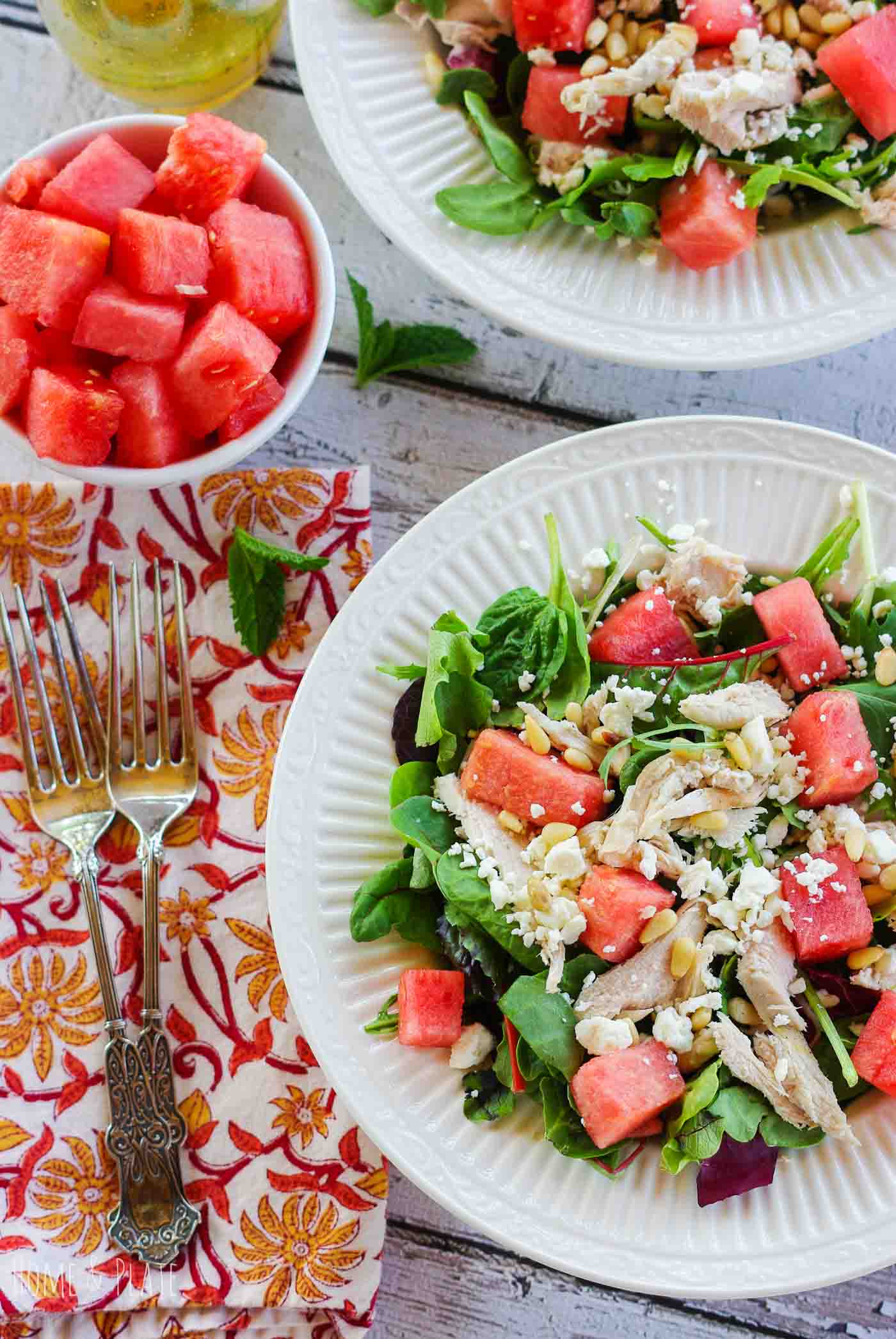 Healthy Summer Dinner Recipes -watermelon chicken feta salad