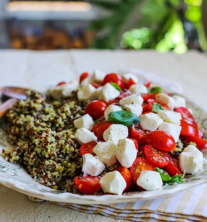 quinoa with mozzarella basil and tomatoes