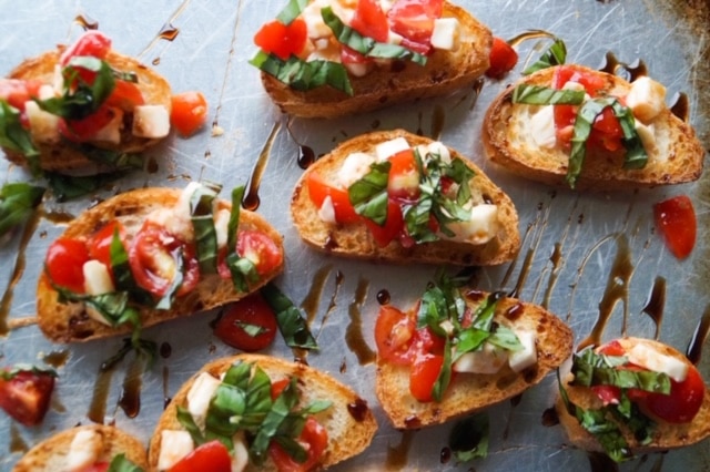 tomato mozzarella and basil with balsamic vinegar bruschetta