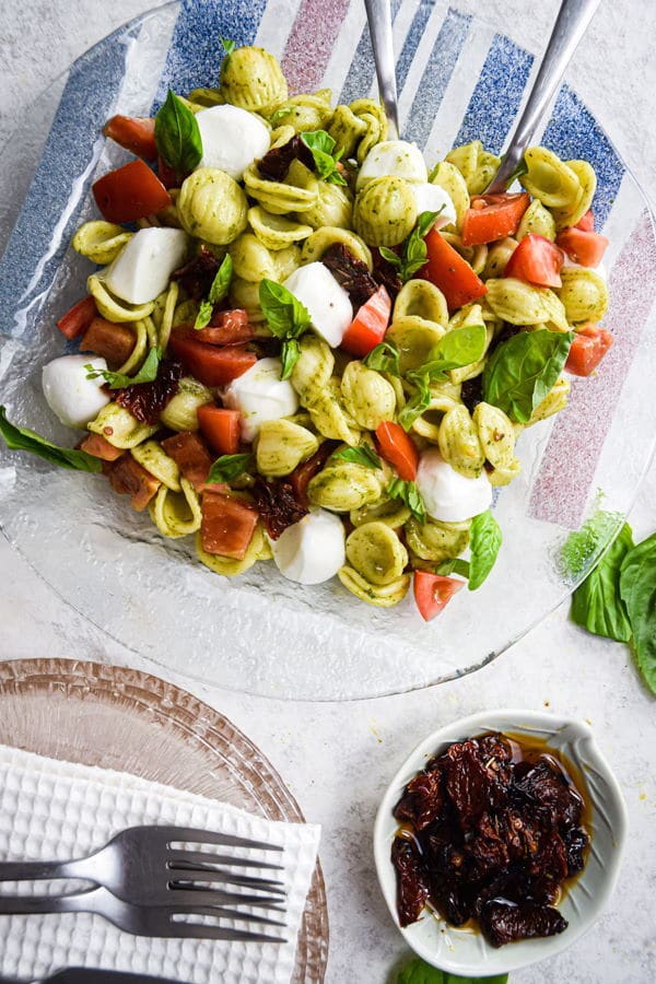 tomato mozzarella and basil with pasta 