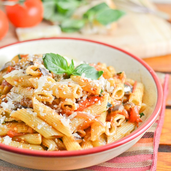 September Recipes Penne with Eggplant Tomato Basil