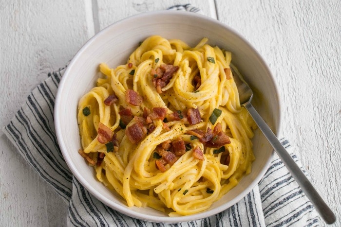 Healthy Weekly Meal Plan Squash Carbonara with Crispy Prosciutto and Sage