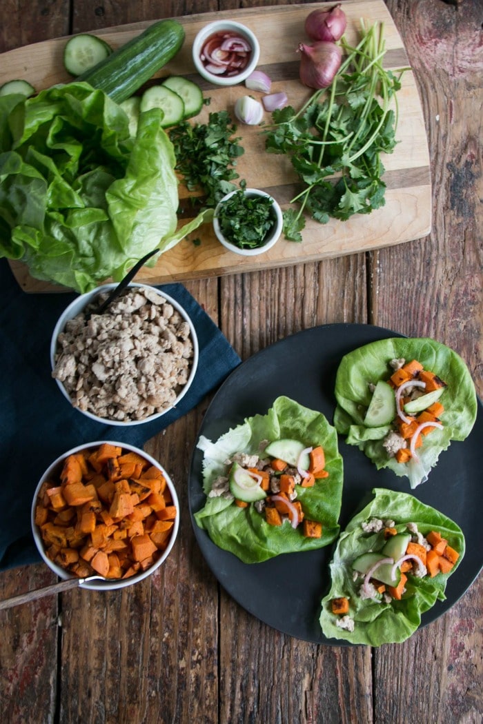 Healthy Weekly Meal Plan Thai Peanut Sweet Potato Lettuce Wraps