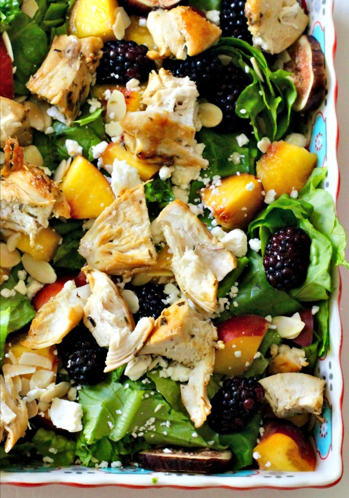 Almond, Feta, Peach, Blackberry and Fresh Fig Salad with Grilled Chicken