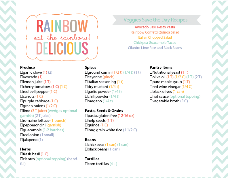 Veggies Save the Day Rainbow Delicious Grocery List