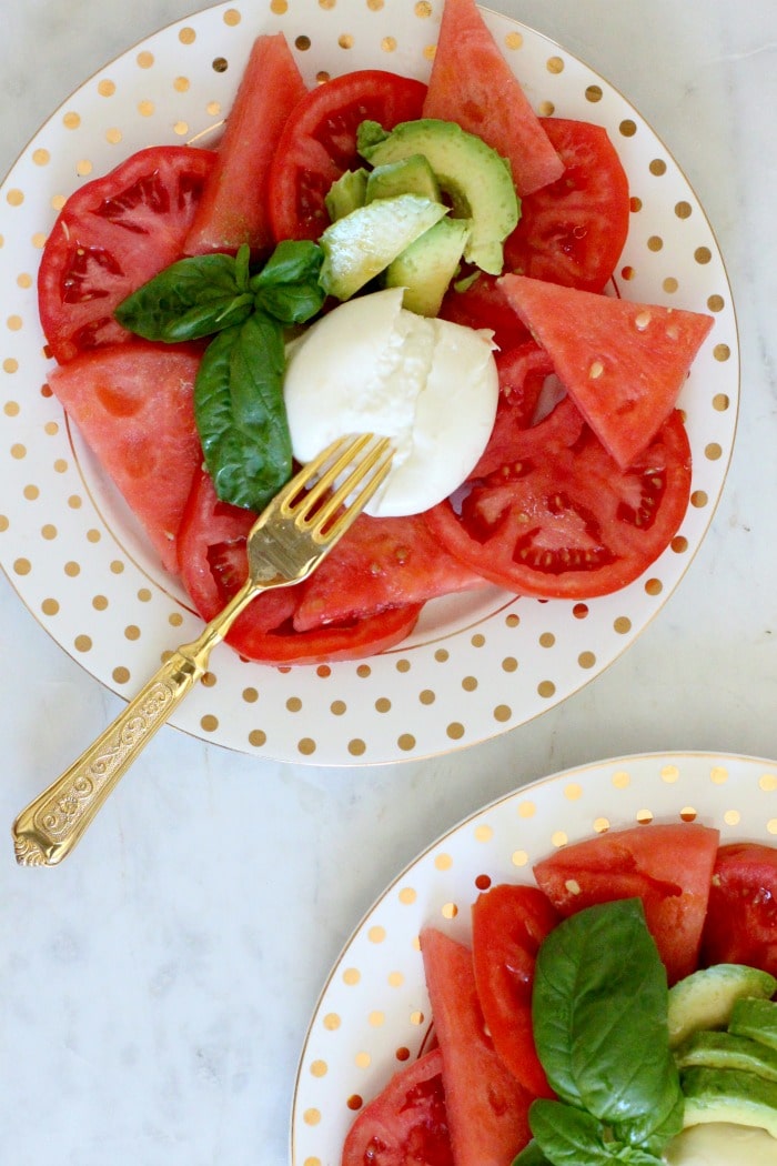 Rainbow Delicious Watermelon Avocado Burrata Caprese Salad Recipe