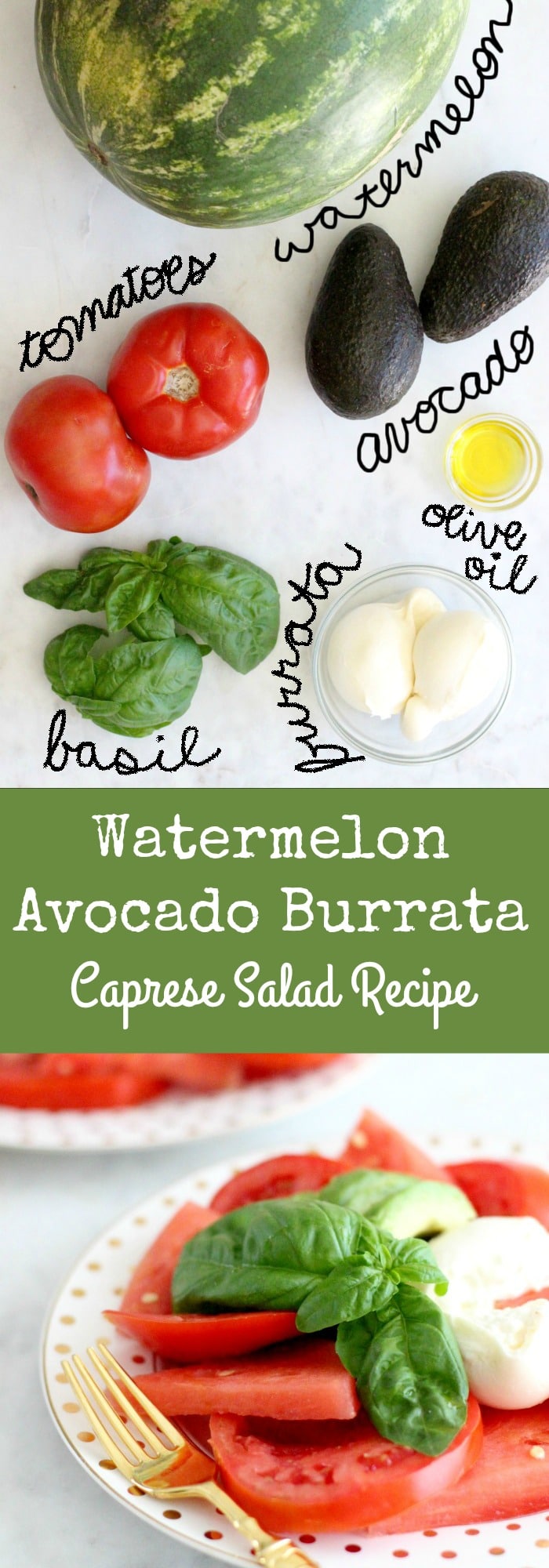 Simple Watermelon Avocado Burrata Caprese Salad Recipe