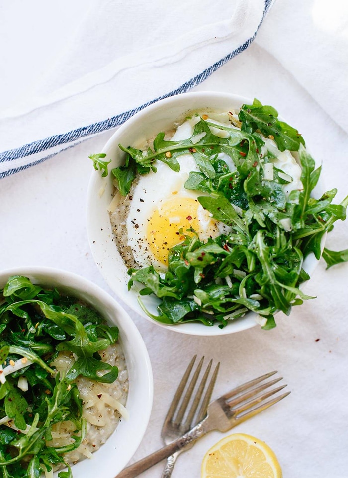 Arugula and Egg Steel Cut Oats - Unique Oatmeal Recipes