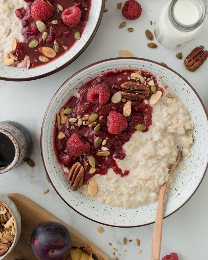 Overnight Oats with Plum Raspberry Compote - Unique Oatmeal Recipes