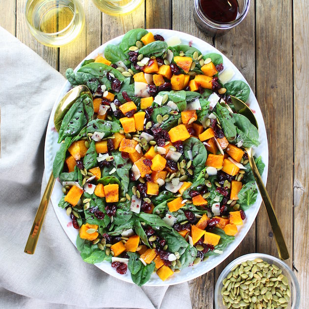 Vegetarian Salad Recipes Butternut Squash Cranberry and Spinach Salad