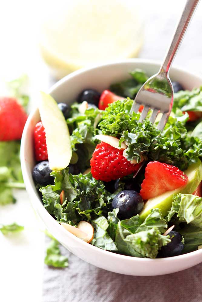 Apple and Berry Chopped Kale Salad with Citrus Basil Vinaigrette