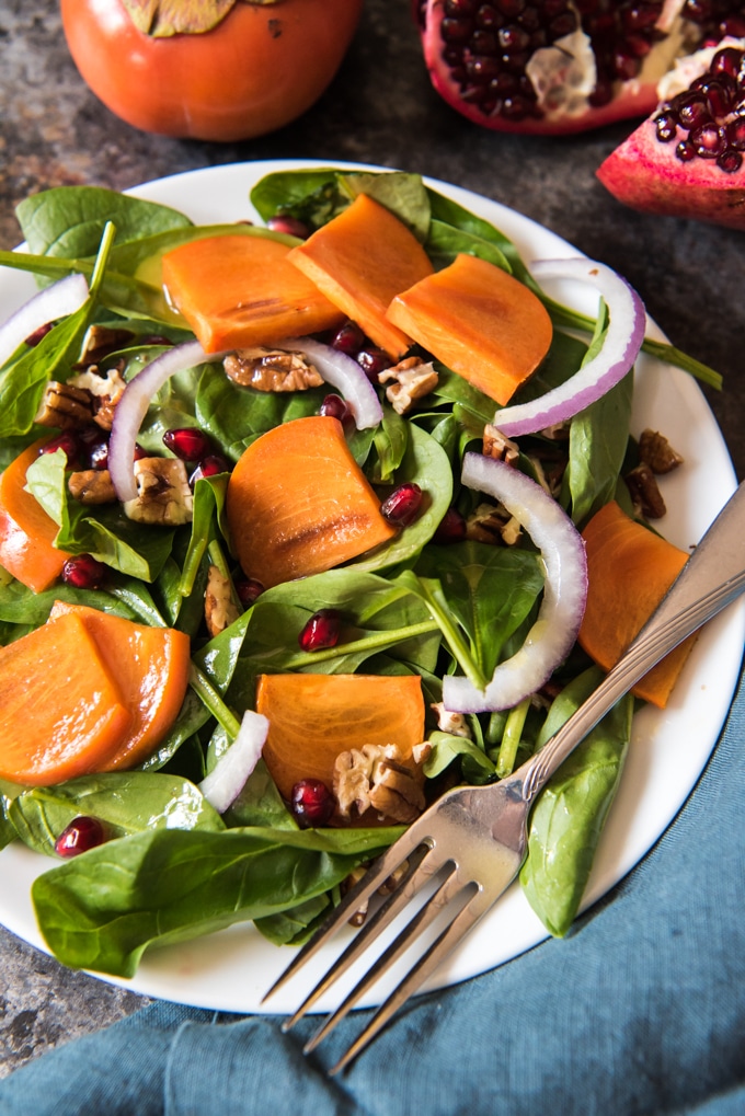 Winter Salad Recipes Persimmon Pomegranate Spinach Salad