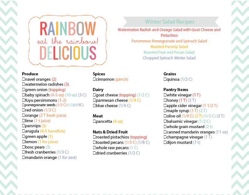 Winter Salads Grocery list Rainbow Delicious