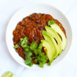 easy pumpkin black bean chili with avocado