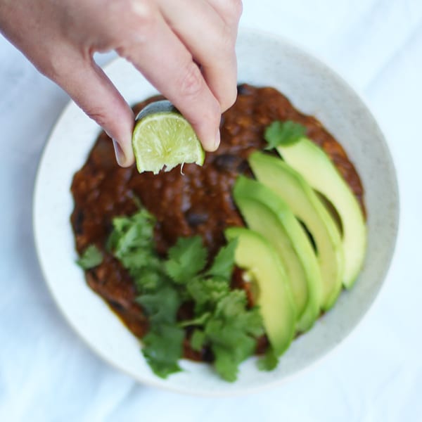 Vegetarian Pumpkin Black Bean Chili Recipe with Lime