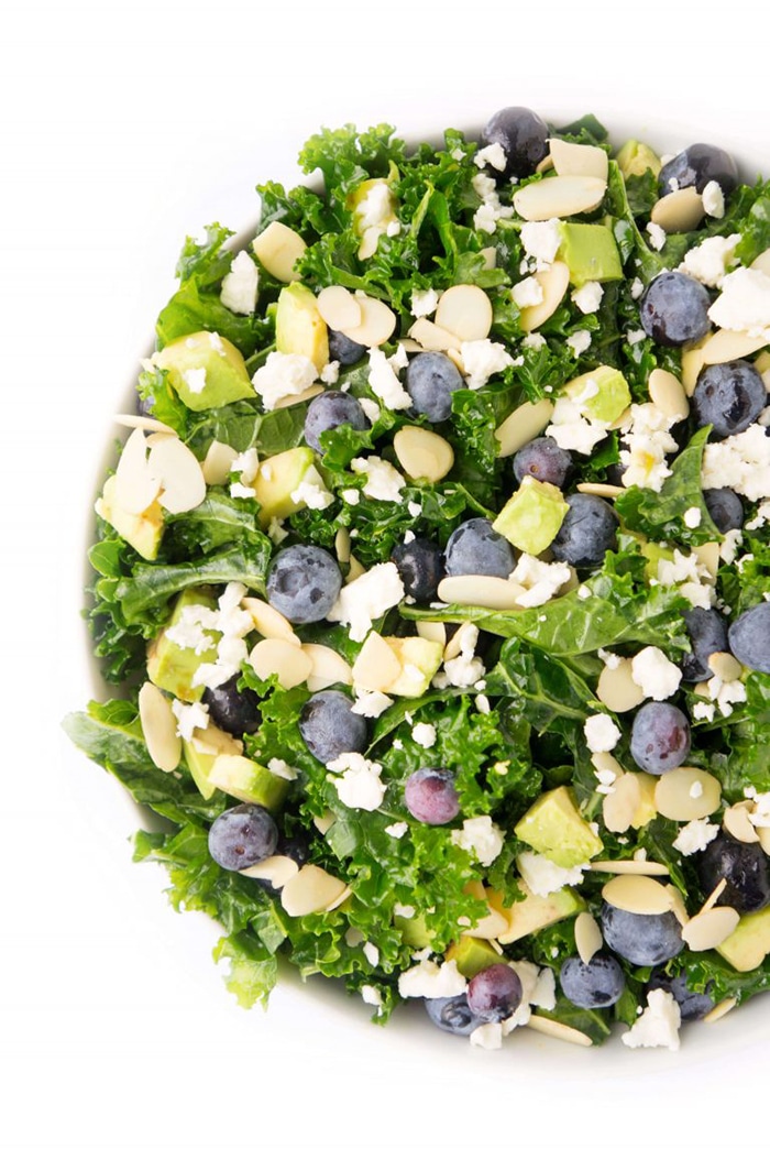 blueberry recipes - blueberry avocado kale salad