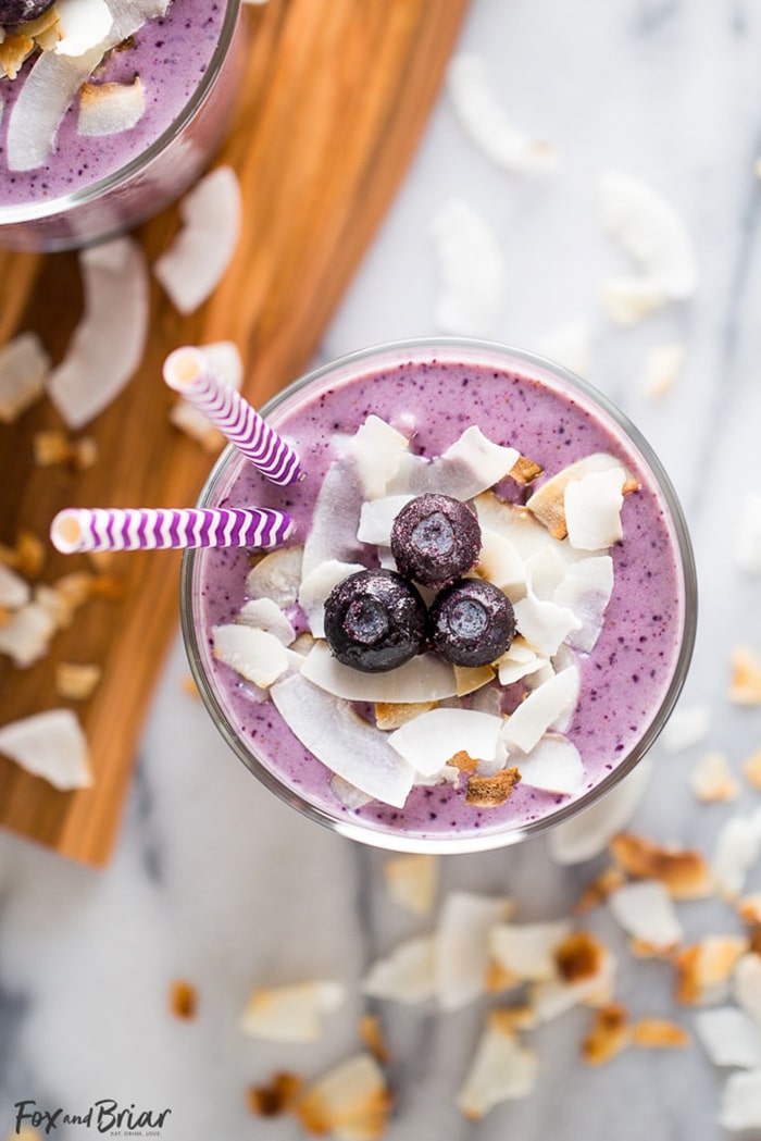 blueberry recipes- blueberry banana coconut smoothie