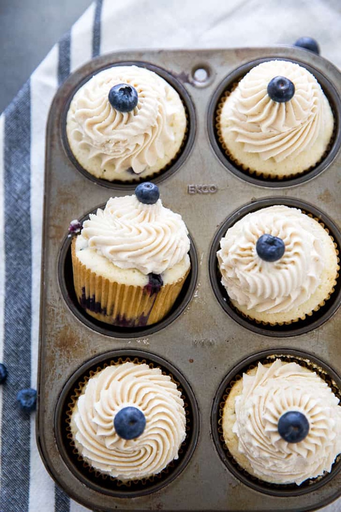 blueberry recipes - blueberry cupcakse with brown sugar frosting