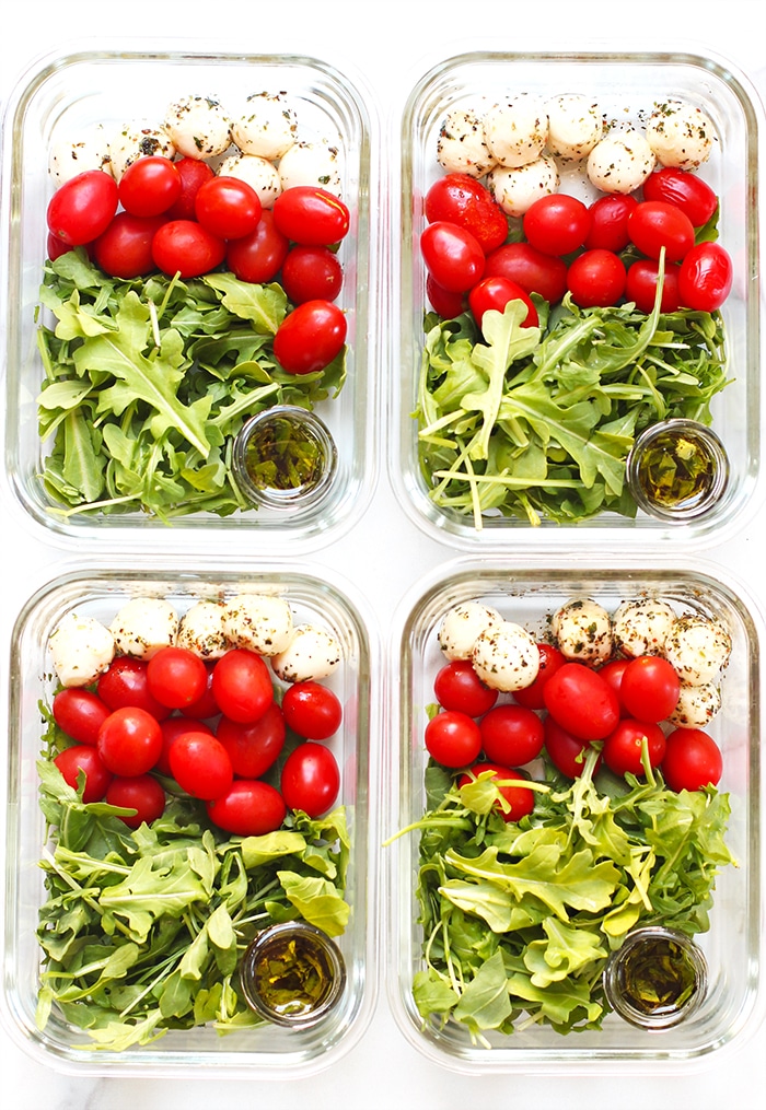 meal prep caprese salad with arugula